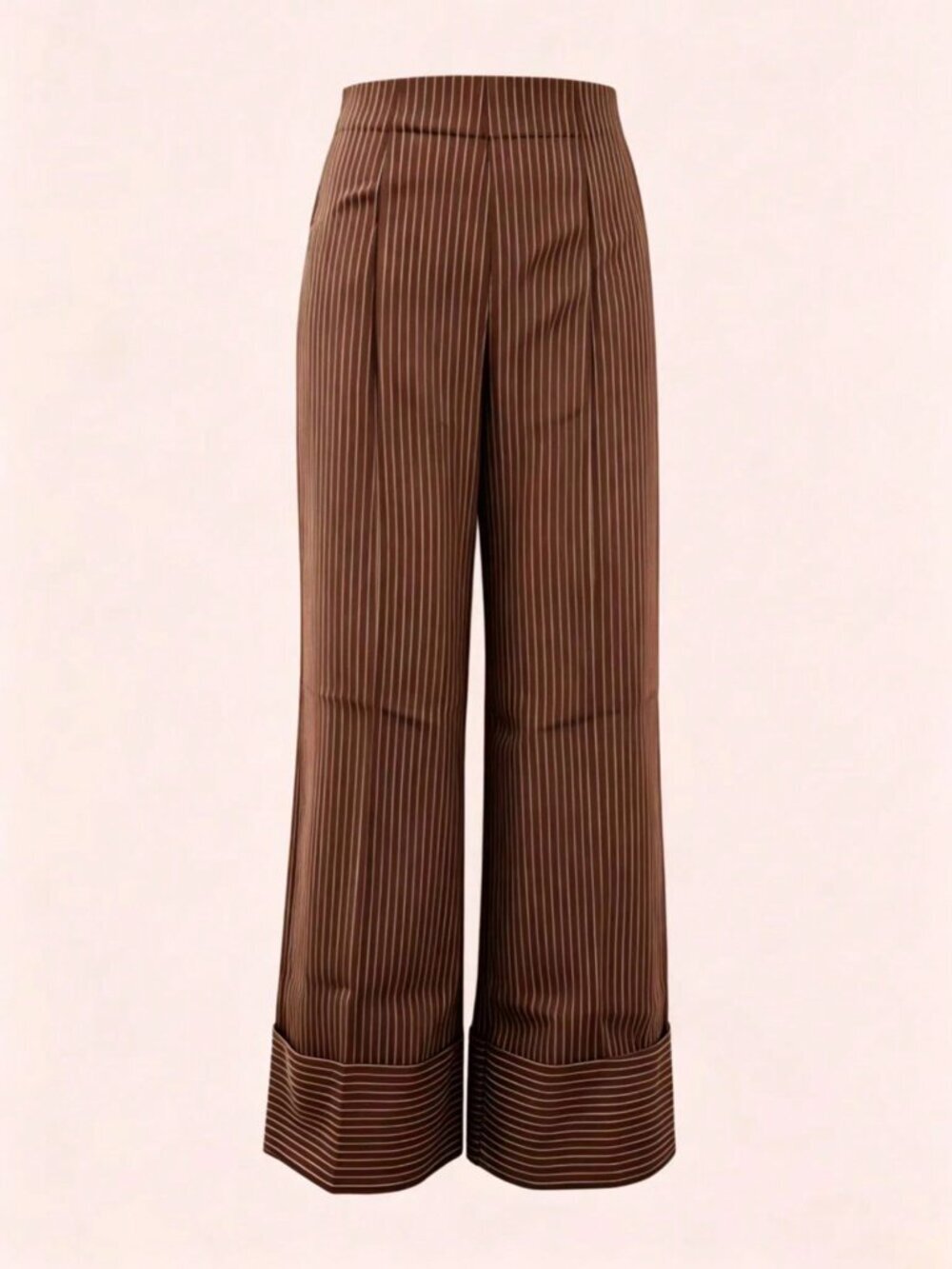 Brown Elegant Women's Striped High Waist Straight Loose Versatile Pants - Picture 3 of 3